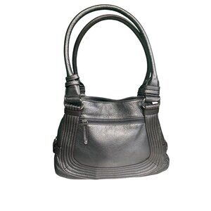 Tignanello Black Pebbled Leather Shoulder Bag Double Handle Interior Dividers